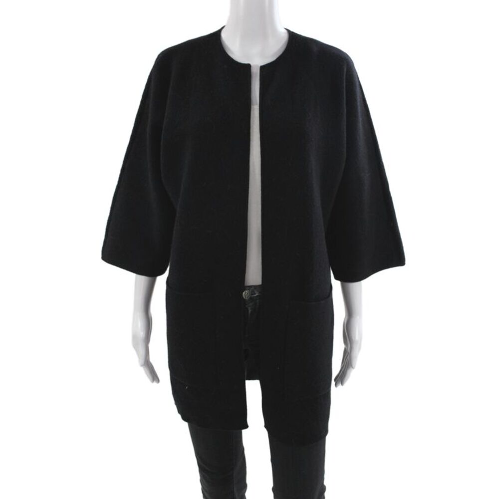 J. Mclaughlin Women Black Wool Cardigan 3/4 Sleeve Round Neck Size M